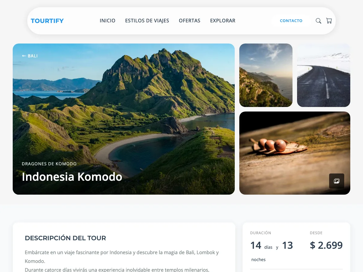 Ficha de tour en Tourify — itinerario, galería y reservas